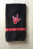ASL I Love You Hand Towel - Black & Red