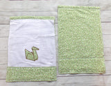 Origami Peace Crane Baby Bib & Burp Cloth Set