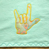 ASL Sign Language I Love You Hand Baby Bib - Aqua