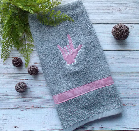 ASL I Love You Hand Towel - Pink & Gray