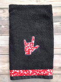 ASL I Love You Valentine Hand Towel - Black